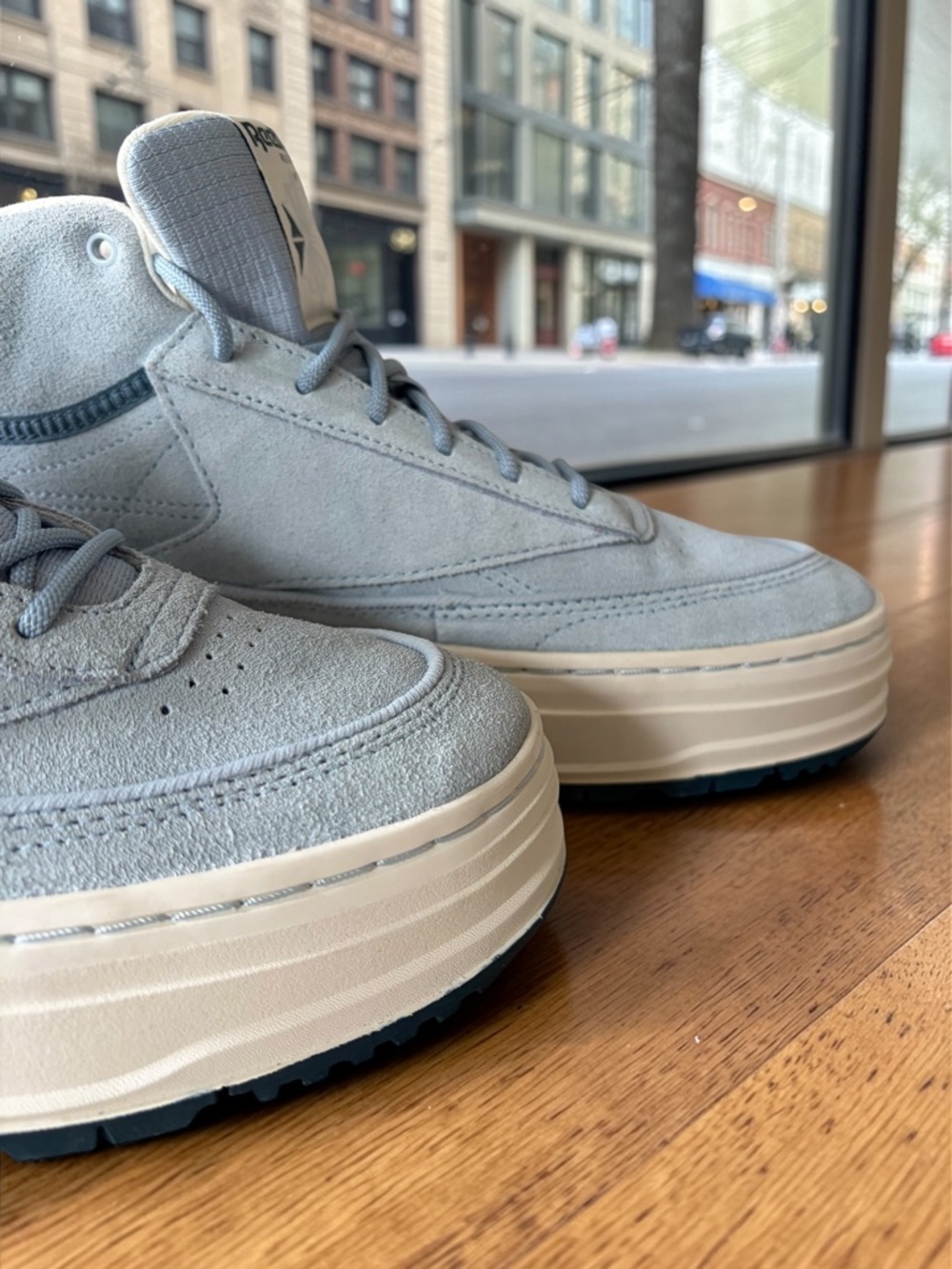 Reebok Pale Blue Suede Platform Sneakers with Cream Sole - Picture 13 of 15